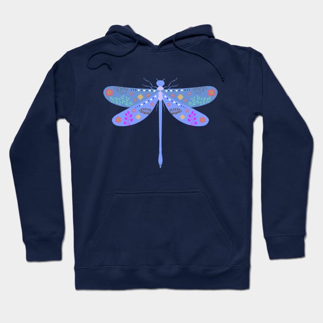 Blue Floral Dragonfly Hoodie by Lizzamour